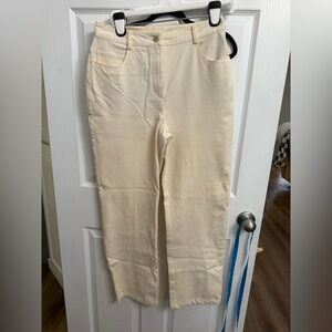 ST JOHN Sport Jeans Womens Cream High Rise Straight Leg Size 8 Cotton Spandex